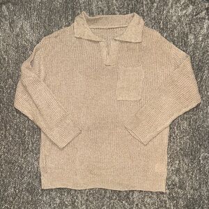 NWOT cream tan open knit collared v-neck pullover size M